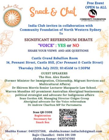 India Club inviting to the Snack & Chat session - VOICE Referendum