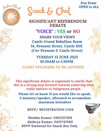 India Club inviting to the Snack & Chat session - VOICE Referendum