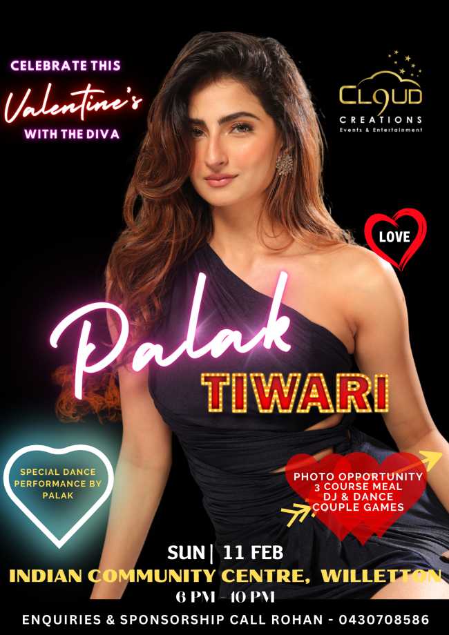 Celebrate Valentine with Bollywood DIVA Palak Tiwari in Perth