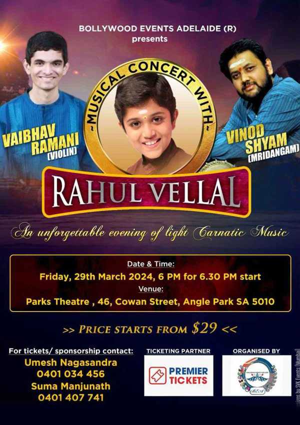 Musical Concert with Rahul Vellal in Adelaide