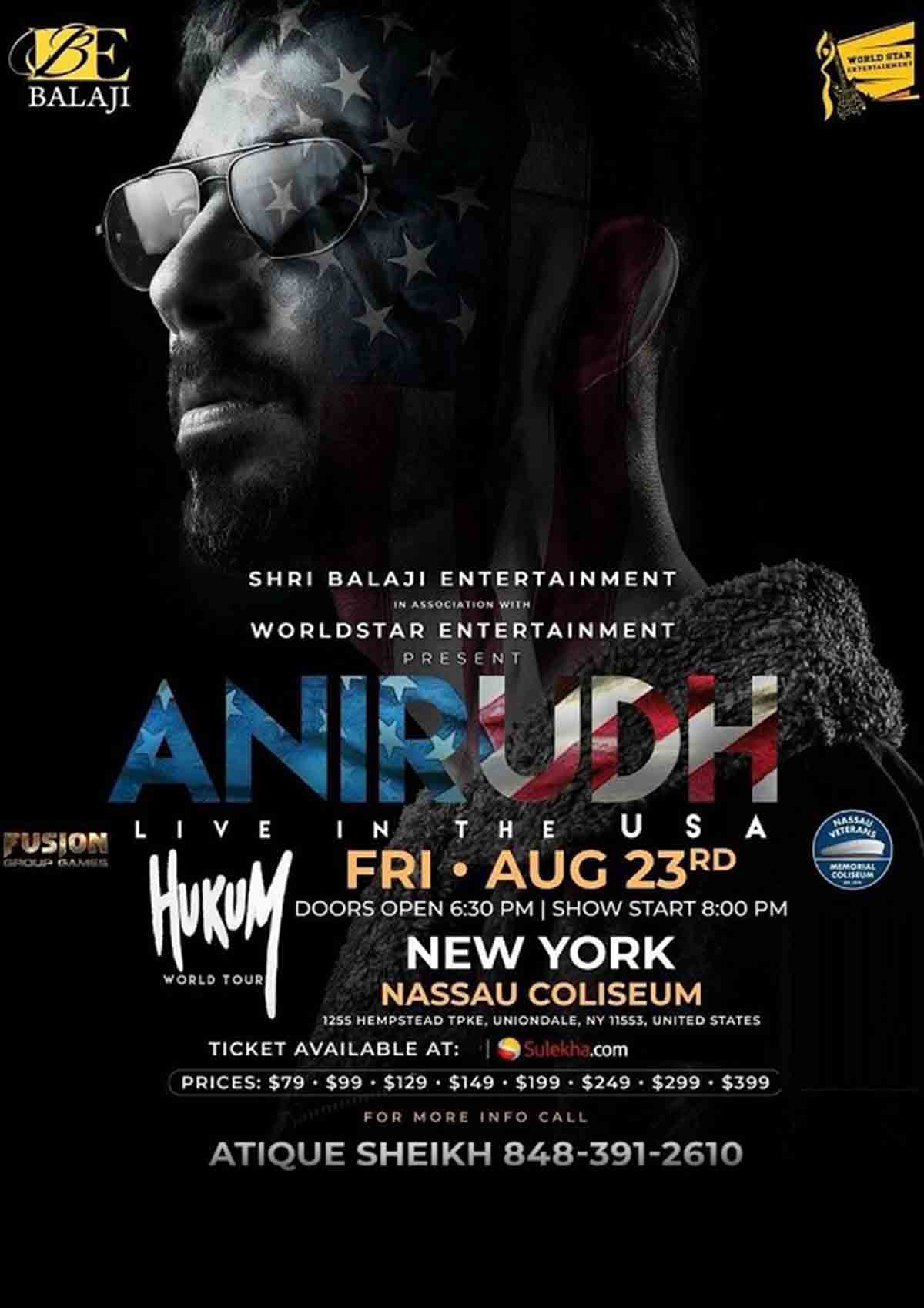 Hukum USA TourAnirudh Live in New York Premier Tickets