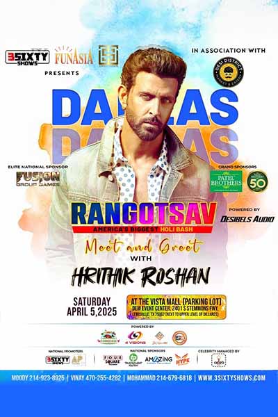 Holi Celebration & Exclusive Meet & Greet with Hrithik Roshan – Dallas 2025 Holi Celebration & Exclusive Meet & Greet with Hrithik Roshan – Dallas 2025