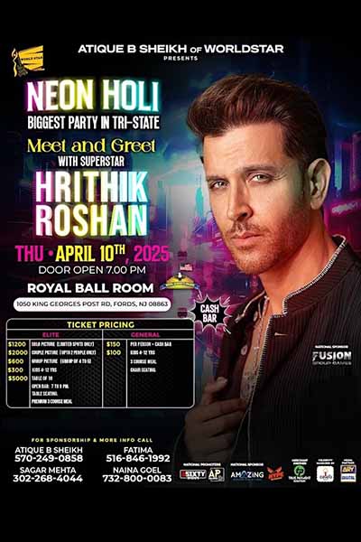 Neon Holi Meet & Greet with Hrithik Roshan – New Jersey 2025