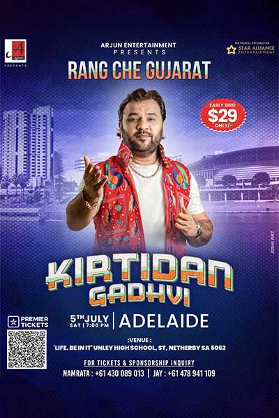Rang Che Gujarat 2025 by Kirtidan Gadhvi in Adelaide Rang Che Gujarat 2025 by Kirtidan Gadhvi in Adelaide