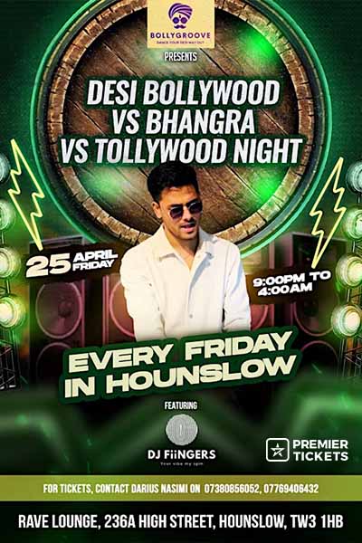 Desi Bollywood VS Bhangra VS Tollywood Night – Hounslow 25 April 2025