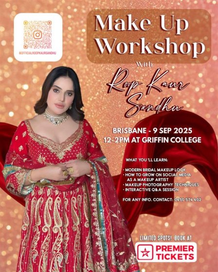Make Up Workshop with Roop Kaur Sandhu 2025 in Brisbane