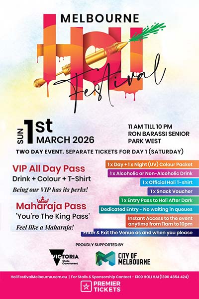 Holi Festival Melbourne CBD - 1st March 2026